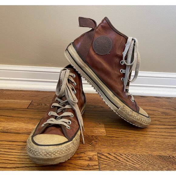 Converse Other - Vintage Brown Cognac Leather Converse Chuck High Top Sneakers Mens 9